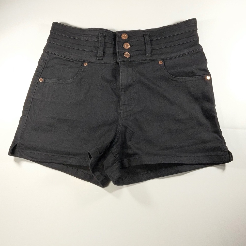 Guess Los Angeles High Waisted Black Denim Shorts Triple Button Size 28
